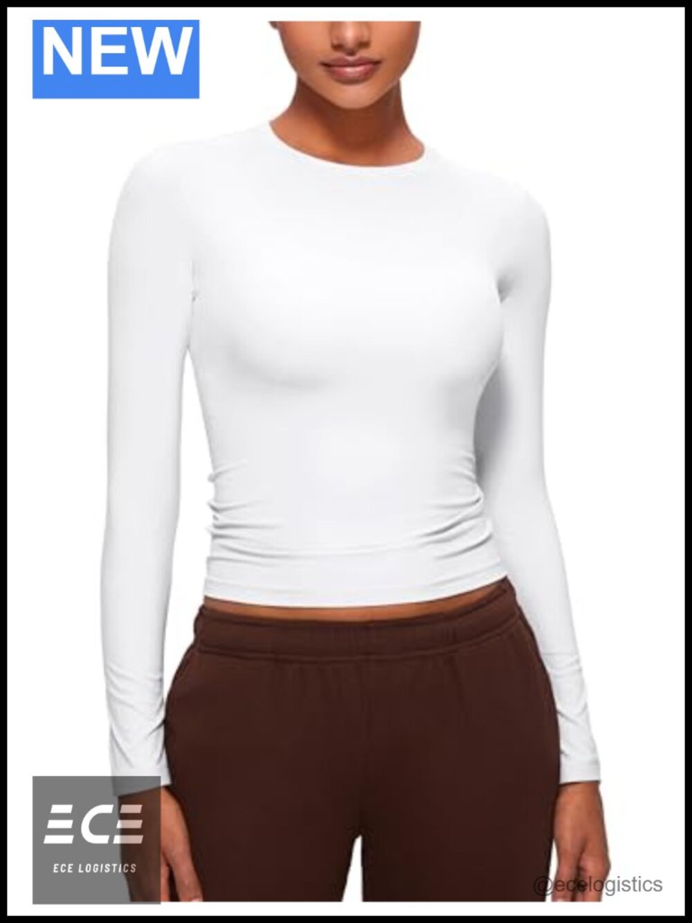 Crewneck Long Sleeve Fitted Workout Top Soft Stretch Basic Tee